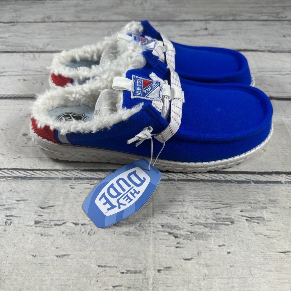NWT Hey Dude NHL New York Rangers Slipper Loafer Blue and White Size Men's 12